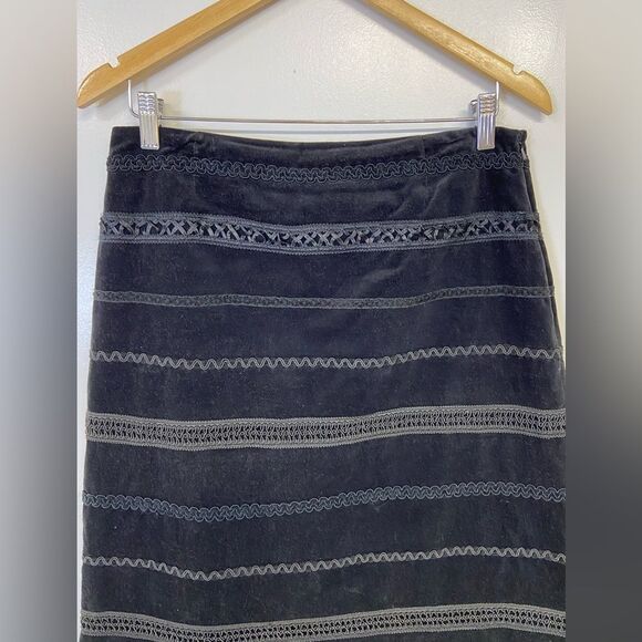 Marisa Christina Vintage Black Velvet Ribbon Trimmed Side Zip Lined Skirt Size 6 - Picture 1 of 9